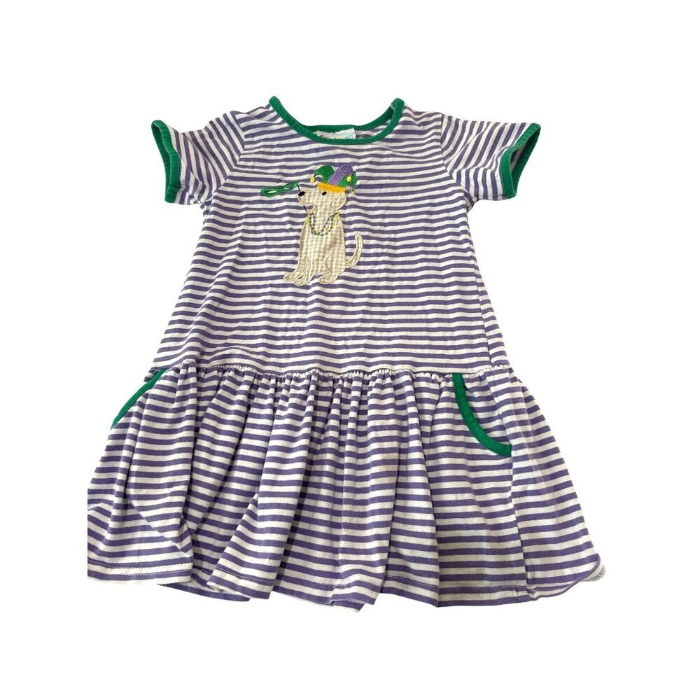 Jellybean Girls Striped Embroidery Dog Purple‎ & White Size 4